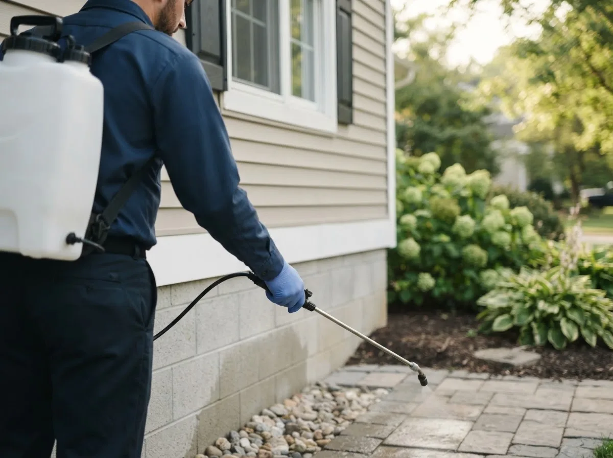 Pest control technician inspecting a home in Pickering, MO